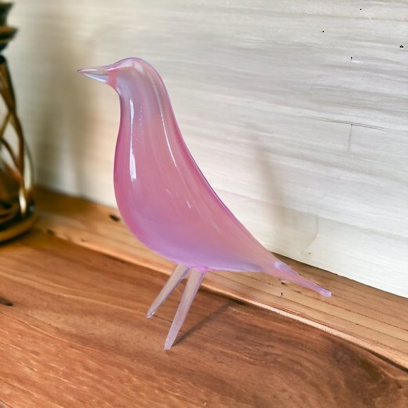 Mini Mid Century Modern Depression Eames Retro Bird Figurine Transparent Pink - Picture 3 of 6